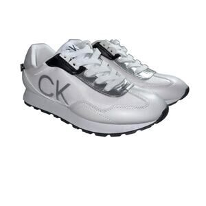 Calvin Klein CADEN2 Women’s White/Silver Lace Up Sneakers SZ/6M